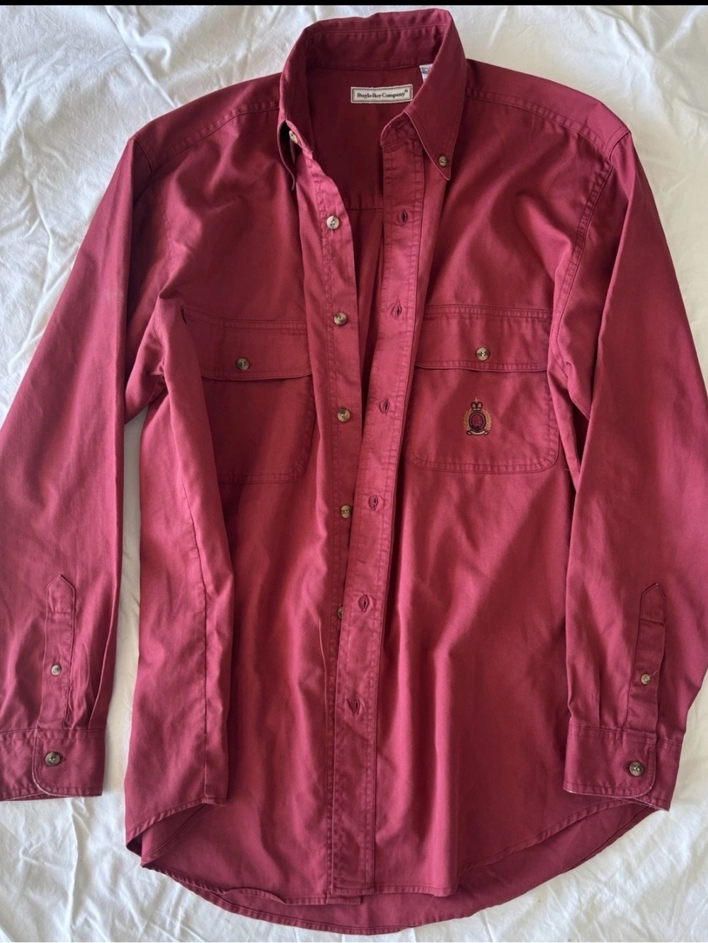 Vintage Bugle Boy Company Men's Button Down Shirt Short Sleeve Red Size S VTG